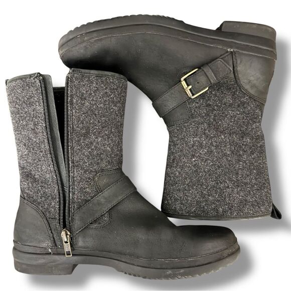UGG Robbie Mid Calf Moto Boots Waterproof Wool Lined Size 9.5 Black - Picture 5 of 13